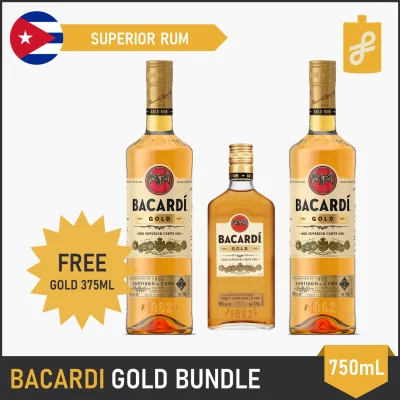Bacardi Gold Rum 750mL 2 Set Free Gold/White/Black 375mL