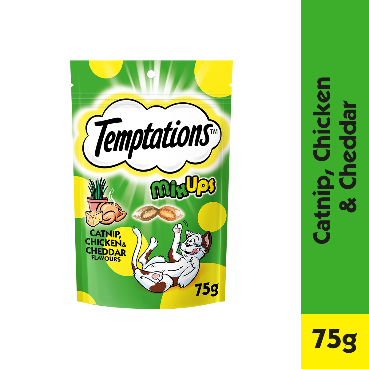 TEMPTATIONS Mix Ups Cat Treat, 75g. Treats for Cats in Catnip, Chicken
