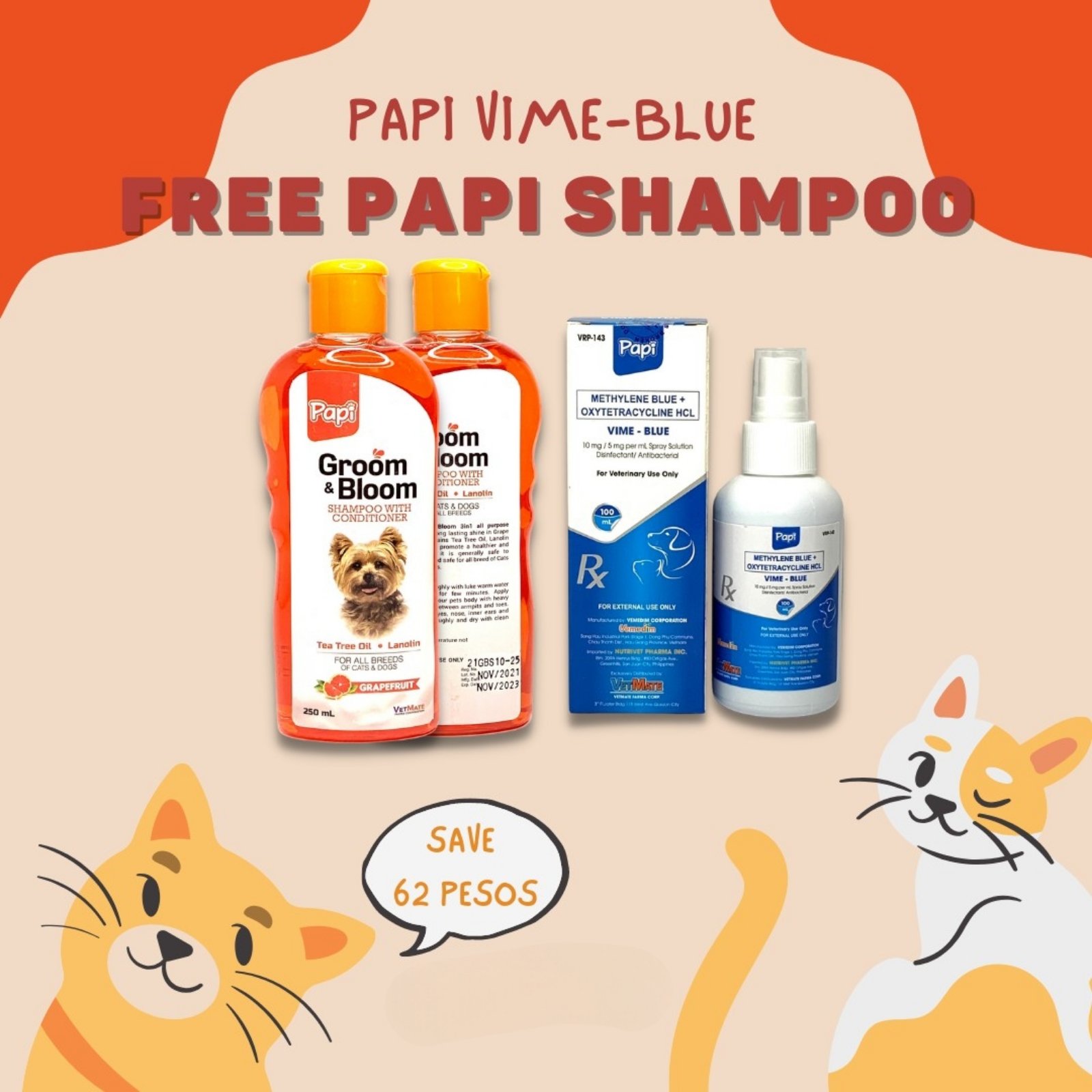[VETKLIX] BUY 1PC PAPI GROOM & BLOOM SHAMPOO & CONDITIONER GET 1 PAPI