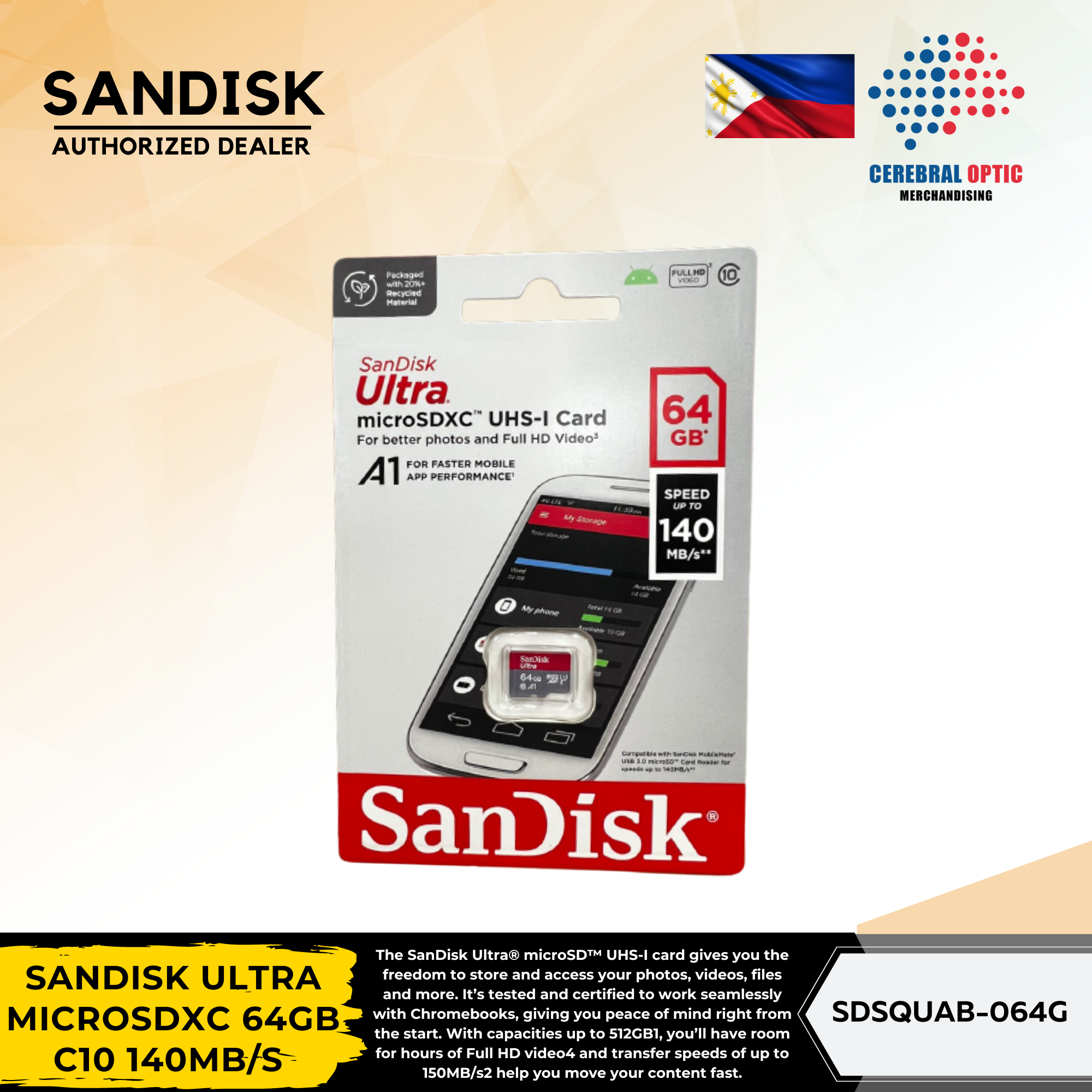 SANDISK ULTRA MICROSDXC 64GB C10 140MB/s MICRO SD CARD FOR CHROMEBOOK