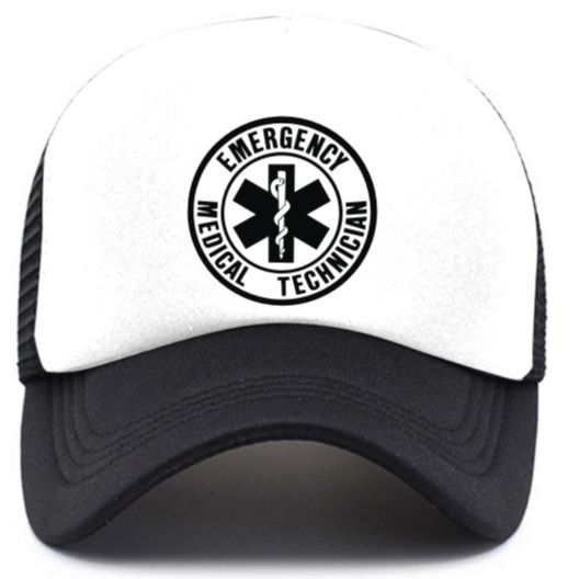 AES Paramedic EMT Hat - Black Cap With White Embroidered Letters