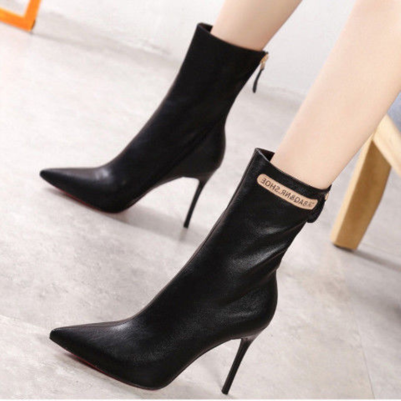 Midress Women Ankle Boots Kitten Heels Pointed Toe Shoes Thin Heels Shoes Zip Buckle Casual Short Fashion Boot