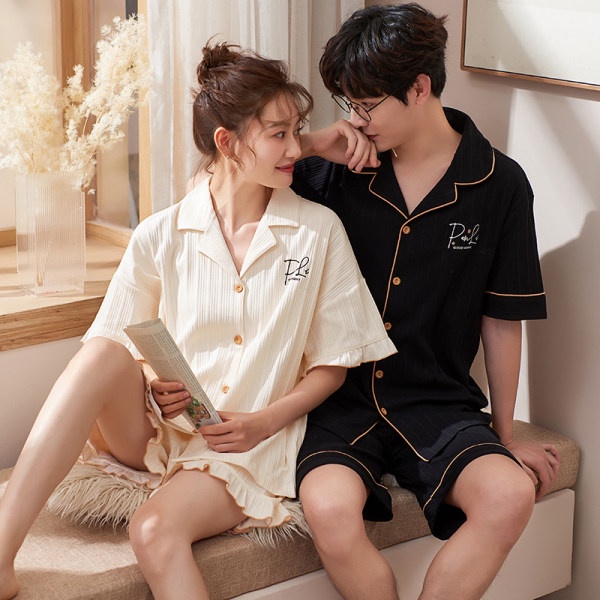 New Summer Couple Cardigan Pajamas Men Women Cotton Casual Cartoon