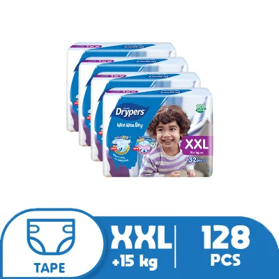 Drypers Wee Wee Dry Jumbo Pack XXL ( 15 kg) - 32 pcs x 4 packs (128 pcs) - Tape Diapers