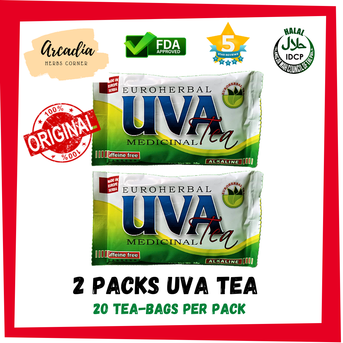 [SET OF 2 PACKS] Original Uva Tea Organic Euroherbal Healing Wonder ...