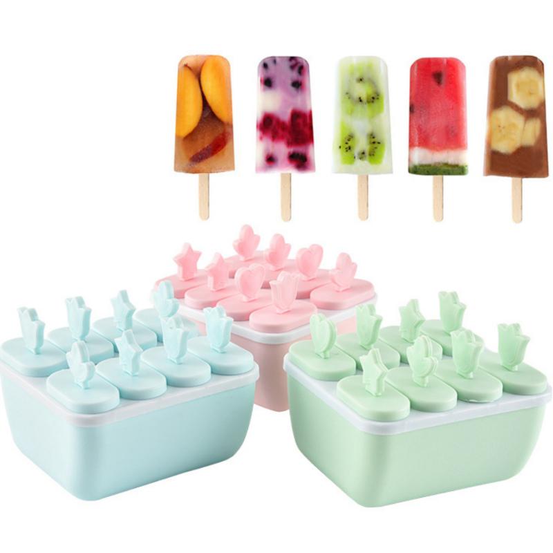 yanana 8 Fori DIY PP Gelato Muffa Popsicle Tray Tools Cube congelata Lolly Sorbet Holder Maker Blu & Rotonde 
