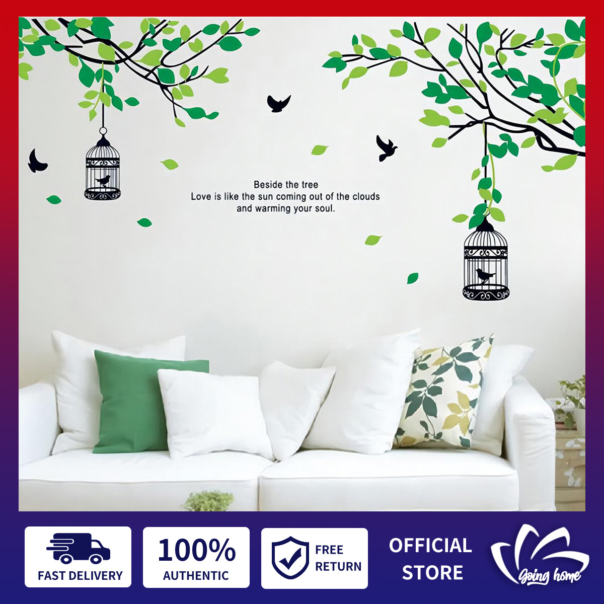 Baseboard Wall Stickers Decals Green Tree with Birdcage Wallpaper Leaves  Birds Wall Art Mural Design for Wall English Saying Home Background Decor  for Living Room Bedroom Decorative Decoration Poster | Lazada PH