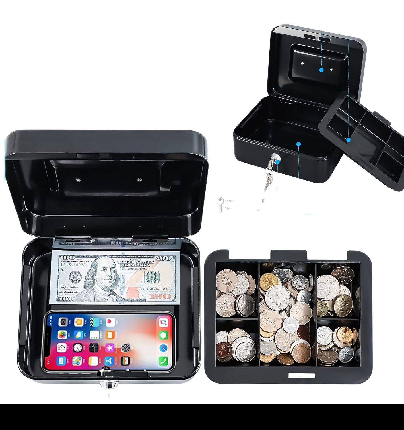 Mini Cash Box Safe with Key Lock,Money Safe Box with