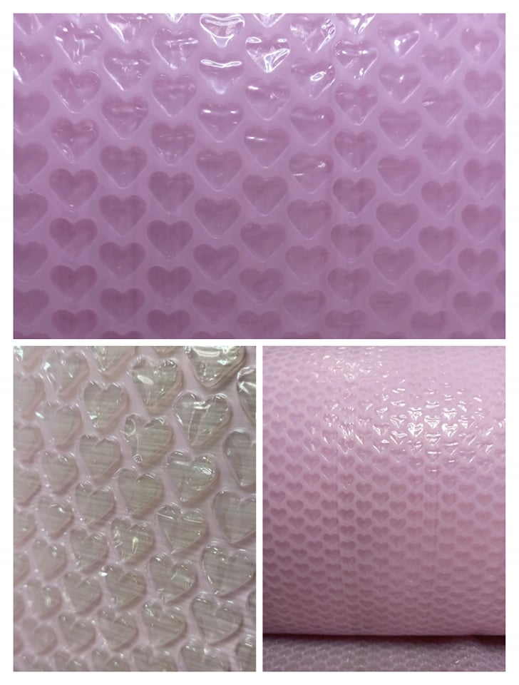 Pink Heart Shaped Bubble Wrap 20 by 1 meter Sold per 1 Meter