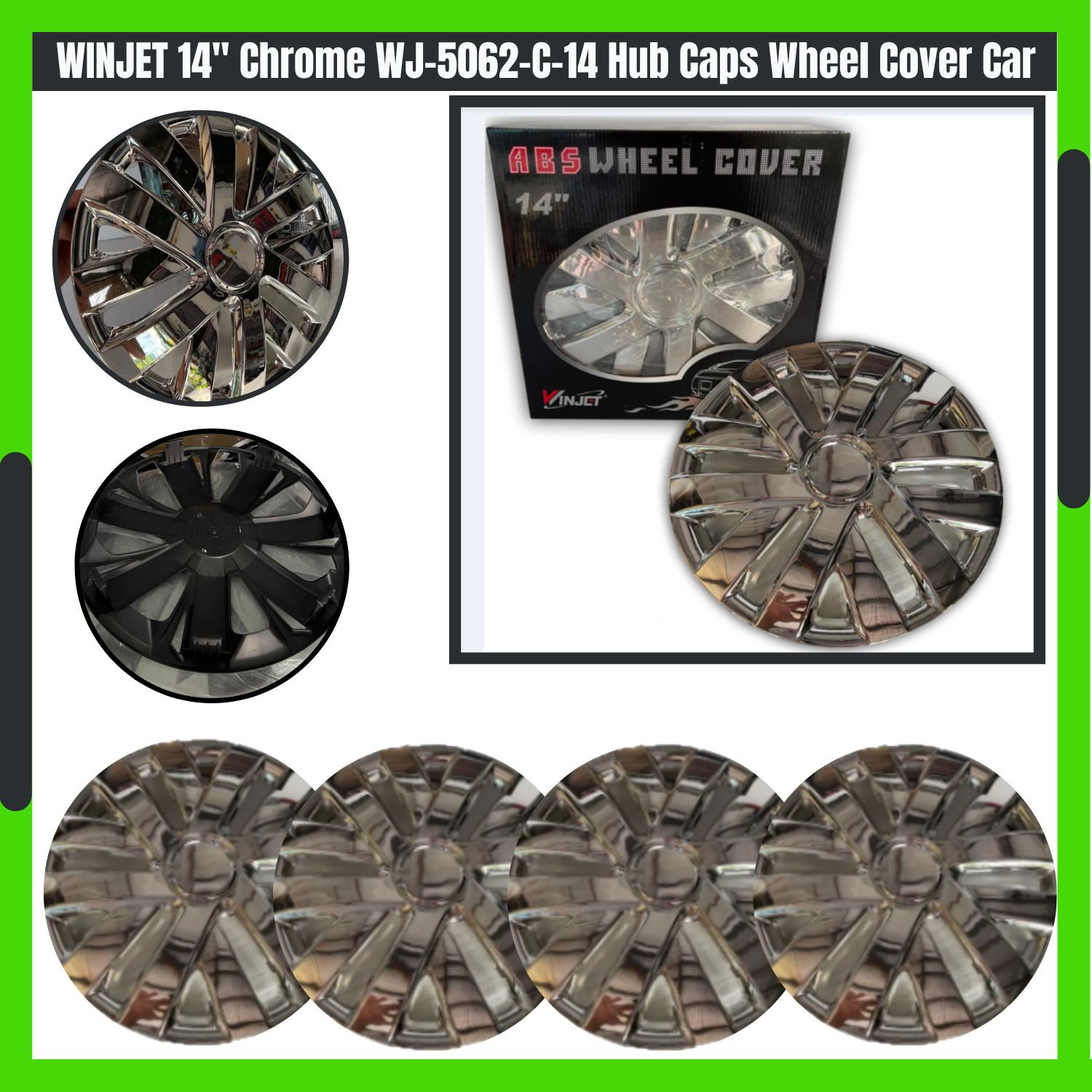 4Pcs WINJET 14" Chrome WJ5062C14 Hub Caps Wheel Cover Car Wheel Rim