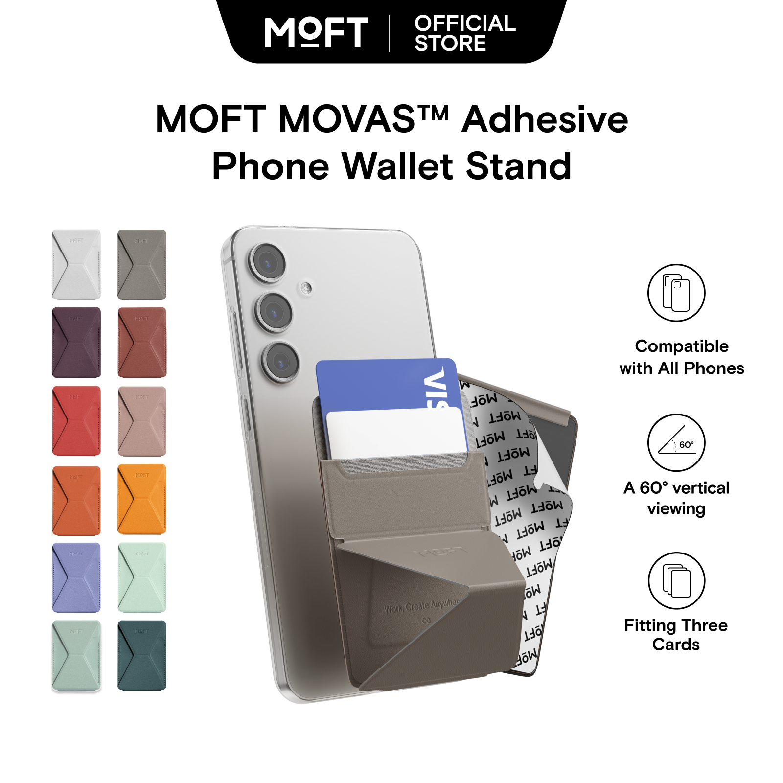MOFT Phone Stand Holder with 3M Adhesive Suit For iPhone11 12 14 15 Realme  ViVo Oppo Samsung Xiaomi Crafted With MOVAS