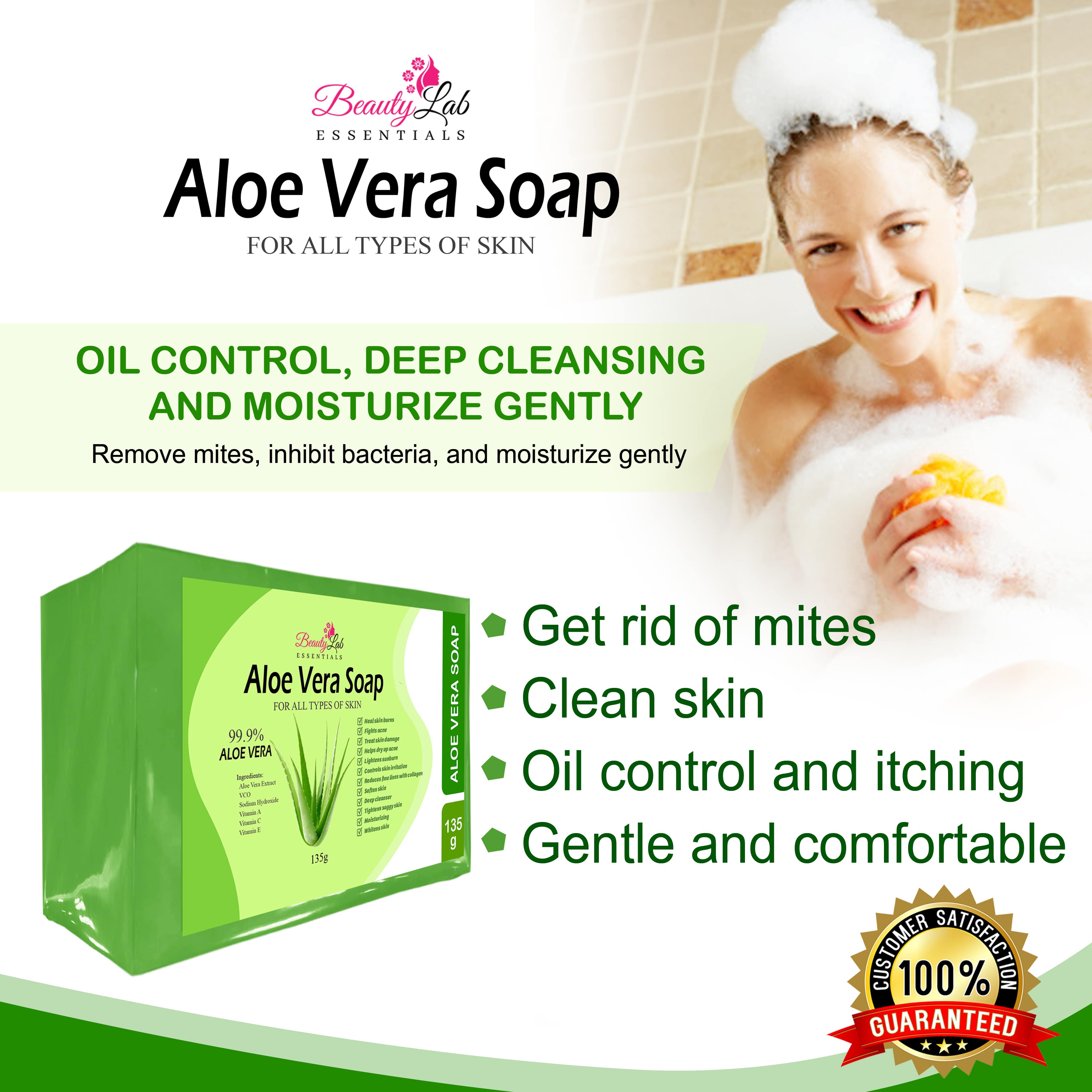 Beauty Lab Essentials Aloe Vera Soap with Aloe Vera Extract, VCO