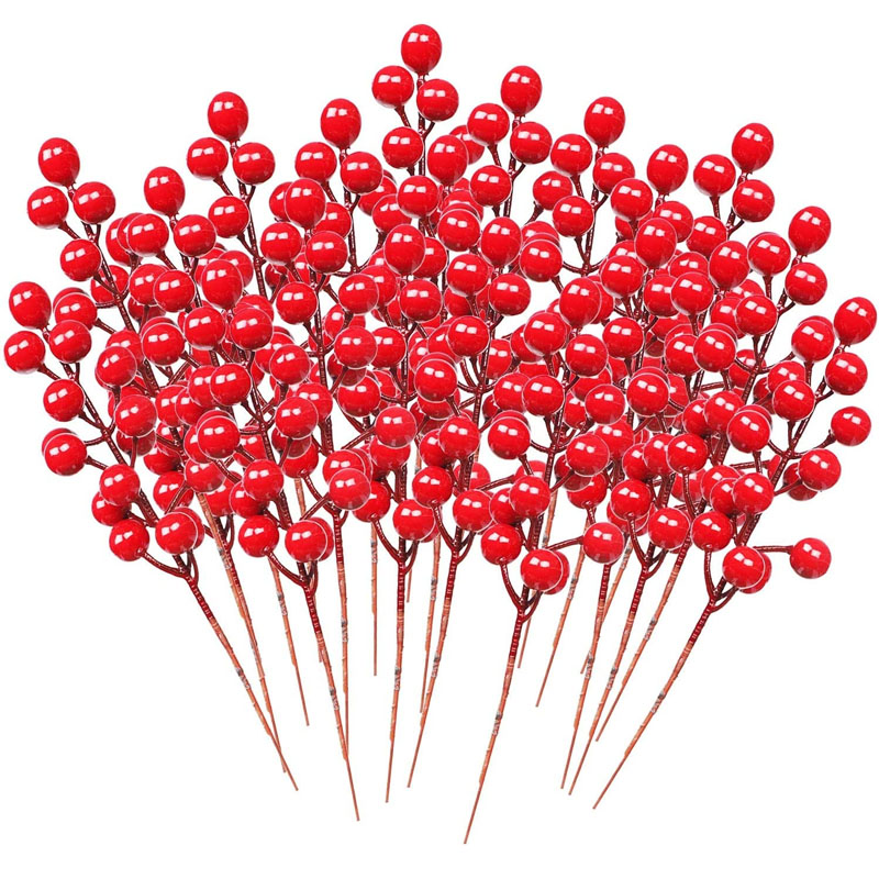 1/5/10/20pcs 19cm Christmas Red Berries Set for Christmas Tree Decoration, Artificial Christmas Red Berry Stems for DIY Crafts Wreath Garland Christmas Ornaments Decor