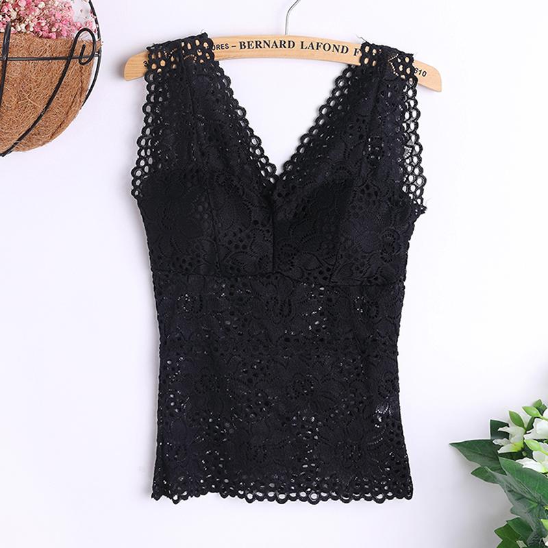GUIN Cami Padded Tank Top Women's Bra Cami Bralette Crochet Bra Vest Bustier Crop Top
