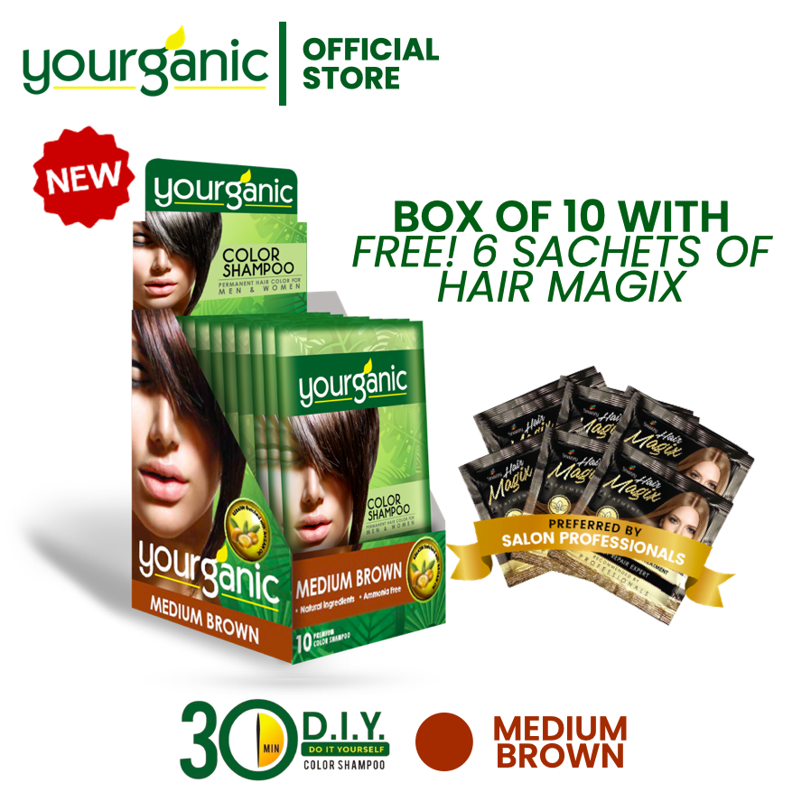 NEW!! Yourganic Color 30 Minute Hair Dye Shampoo Box of 10 WITH FREE BOX OF  HAIR MAGIX SACHETS | Lazada PH