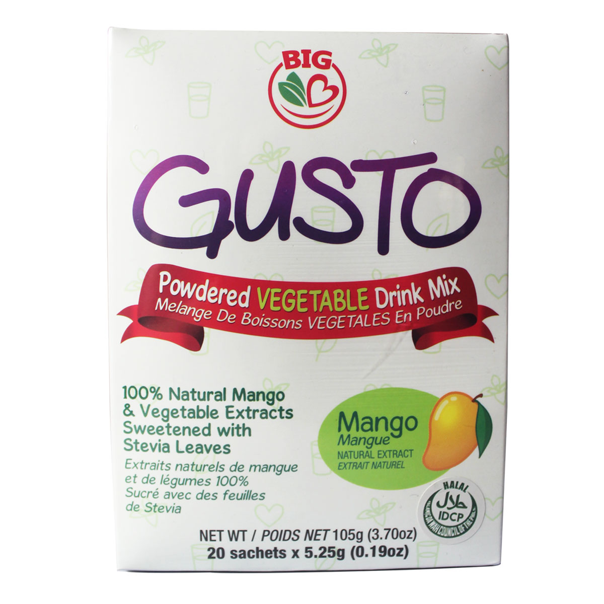Gusto Powdered Vegetable Drink Mix 20 Servings, 10 Leafy Greens With