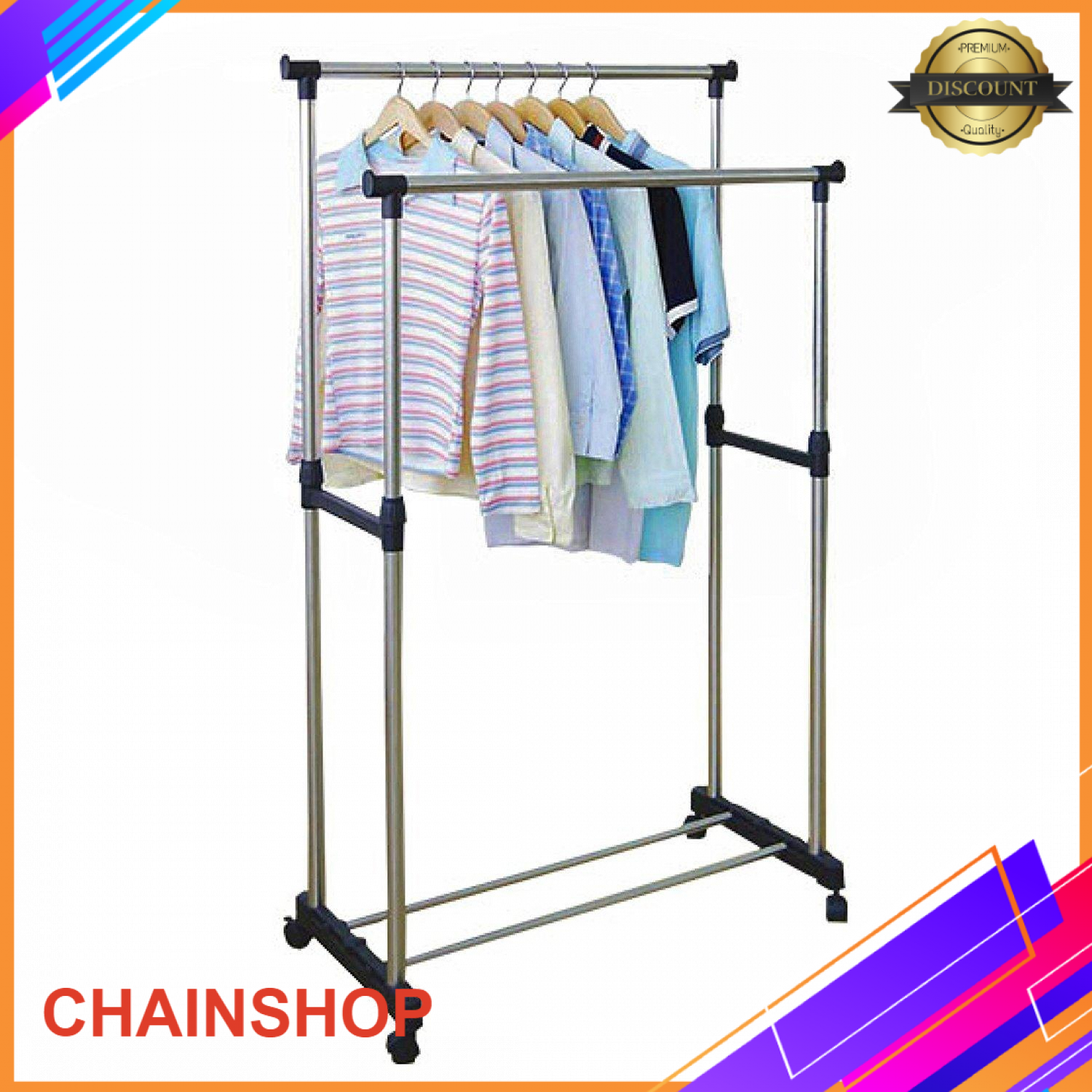 DoublePole Clothes Rack Double Pole Telescopic Stainless Steel Clothes Rack High