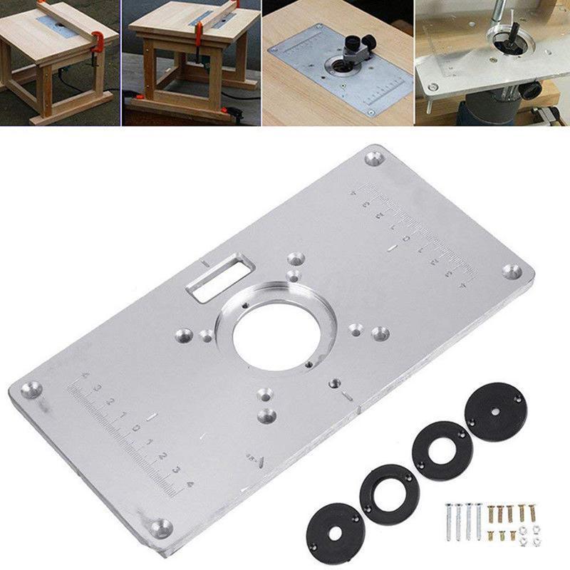Router Table Plate 700C Aluminum Router Table Insert Plate + 4 Rings Screws for Woodworking Benches, 235mm x 120mm x 8mm(9.3inchx4.7inchx 0.3inch)