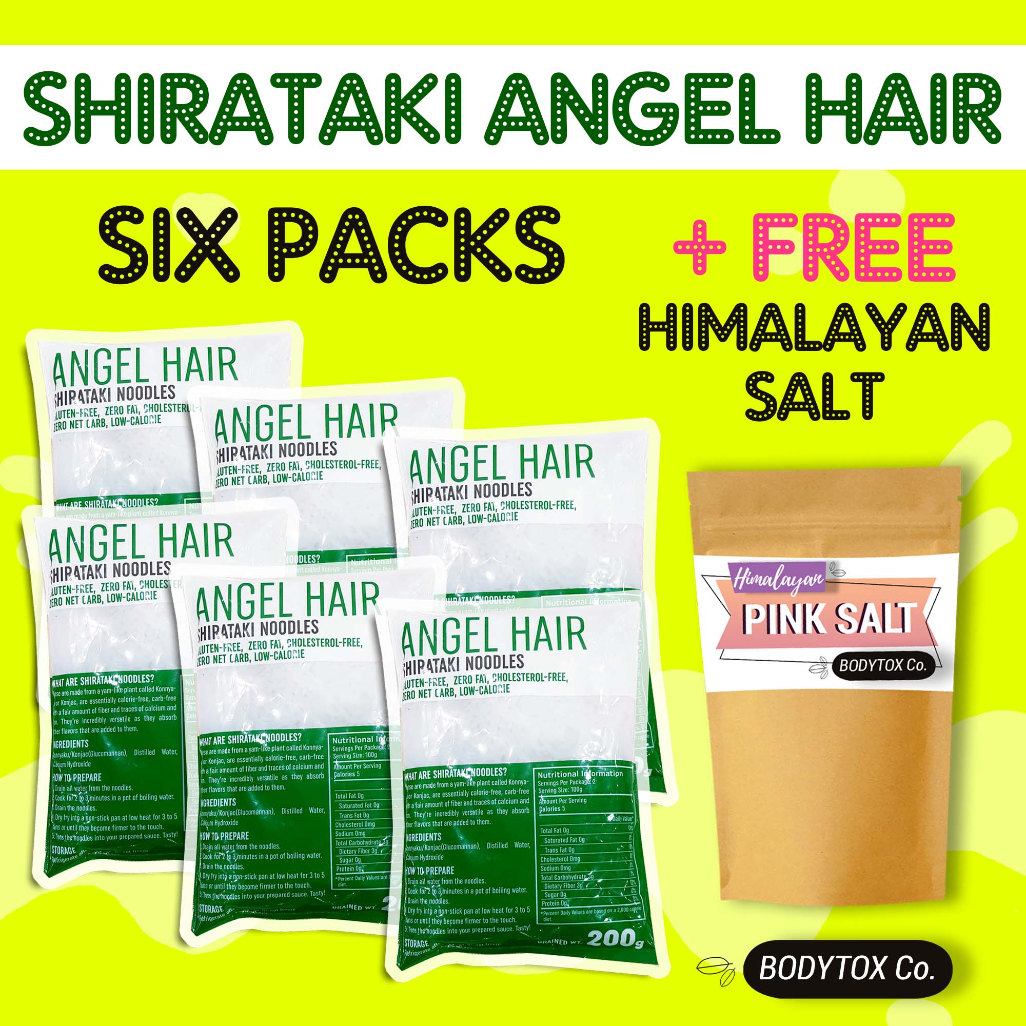 KETO ANGEL HAIR 6 PIECES Shirataki Noodles, Konjac, Low Carb Diet, Zero Calories, Authentic