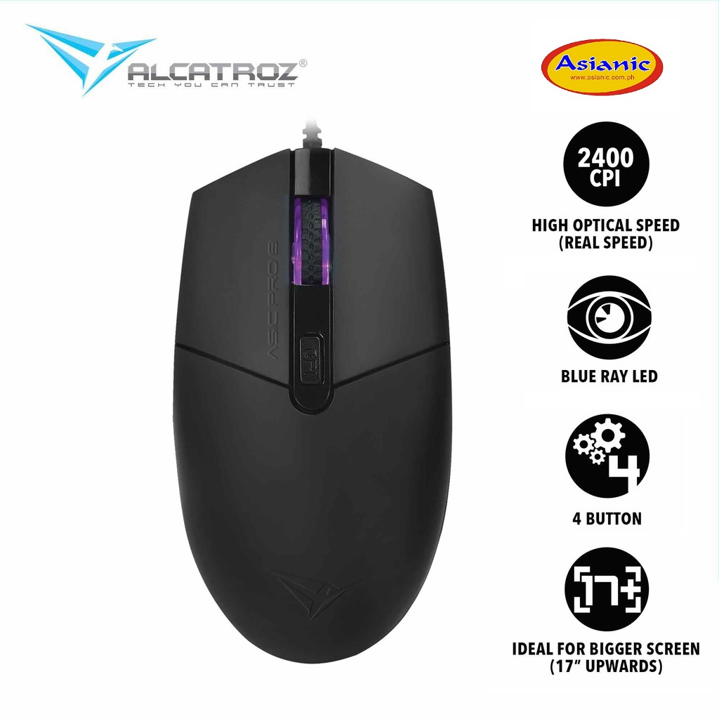 Alcatroz Asic Pro 8 High Speed Blue Ray 4 Button USB Mouse (Black ...