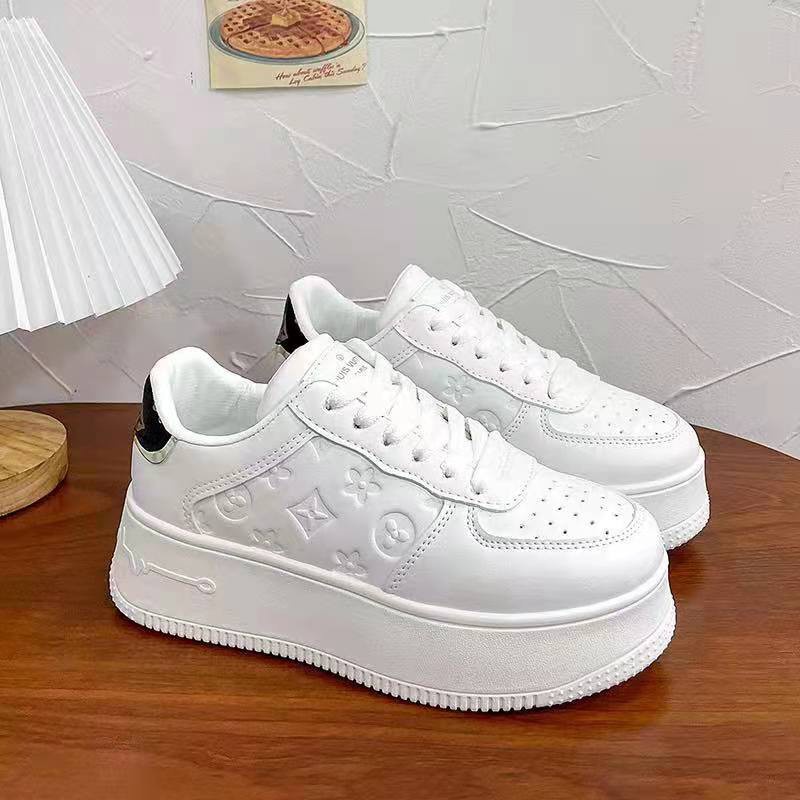 Thick Sole Stylish Girl's White Sports Shoes - Evilato