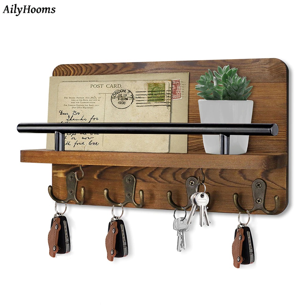 Key Holder Wall Mounted Mail Holder Key Hanging Rack with 10 Hooks ...