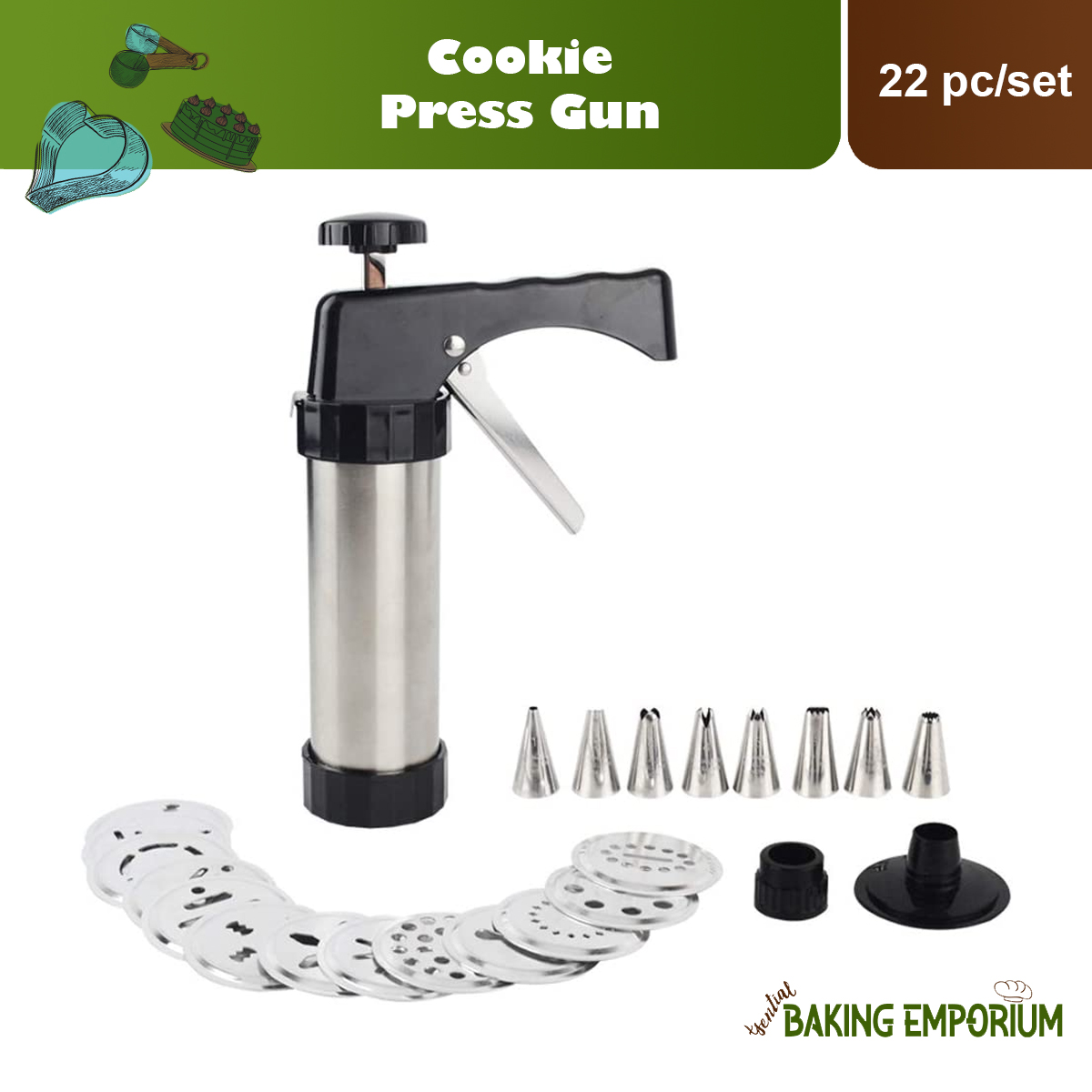 Xsential Stainless Steel Cookie Press Gun Extruder 22 Pcs Lazada PH