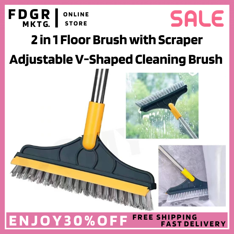2 in 1 Floor Brush with Scraper Adjustable V-Shaped Cleaning Brush