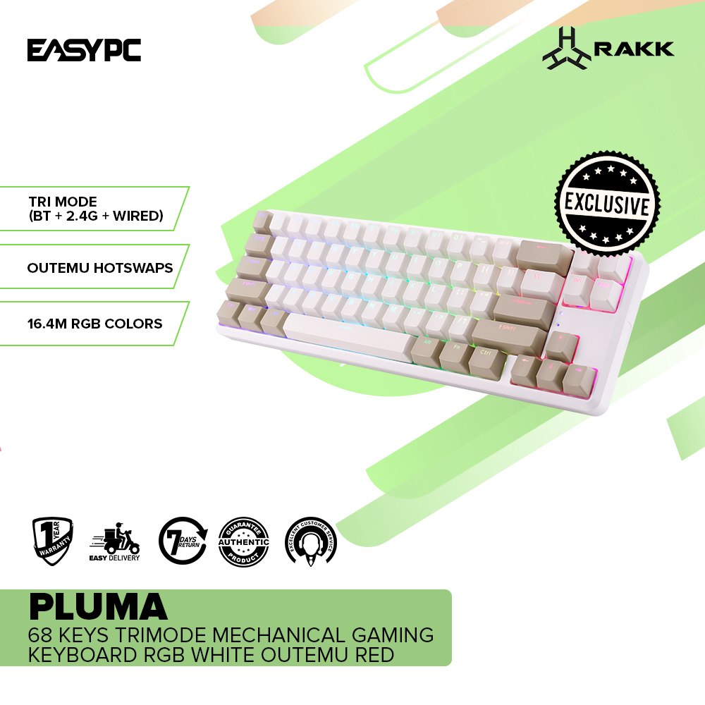 EasyPC RAKK Pluma and Trimode 68 Keys RGB White and Black Wireless  Bluetooth 5.0 Mechanical Gaming Keyboard Outemu Red Lazada PH