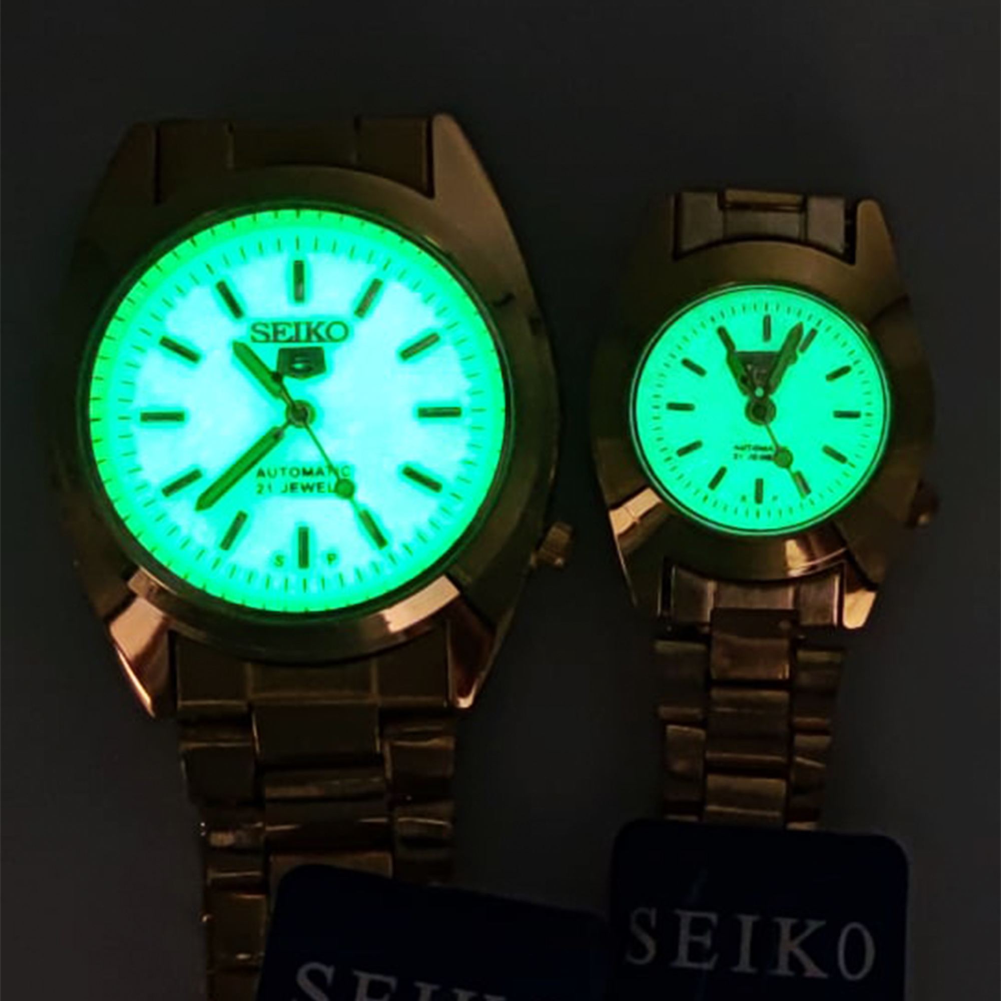 Seiko 5 Automatic 21 Jewels Luminescence Dial Gold Plated Stainless Steel  Couple Watch (Glow in The Dark Dial) | Lazada PH