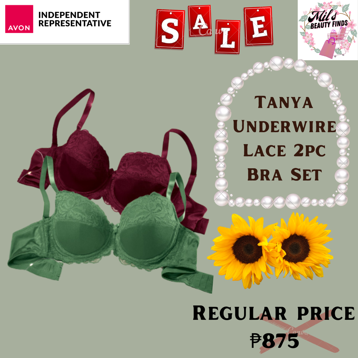 AVON TANYA Underwire Lace 2pc Bra Set