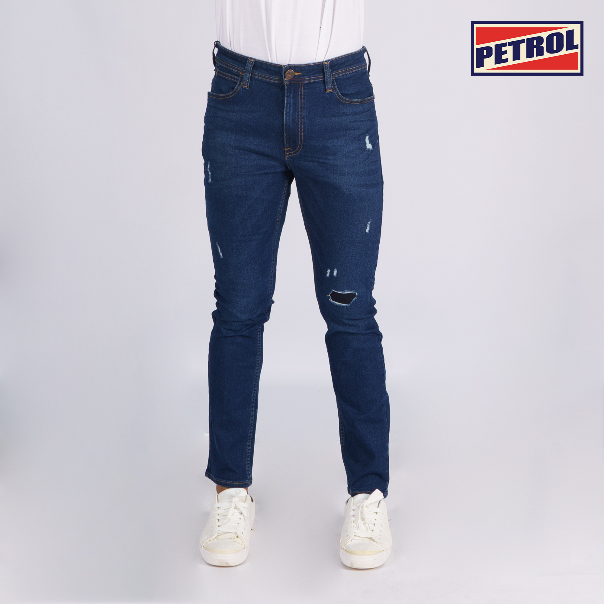 Petrol Basic Denim Pants for Men Skin Tight Fitting Mid Rise