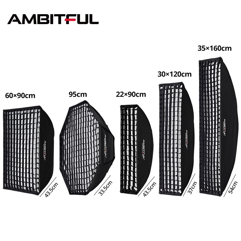 Ambitful 60x90cm 22x90cm 30x120cm 35x160cm 95cm hình chữ nhật bát giác lưới tổ ong softbox cho khung máy ảnh bowens đèn flash studio softbox