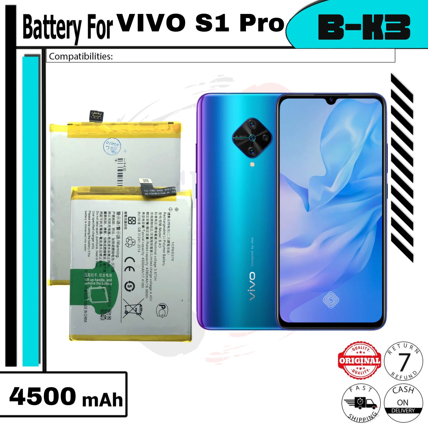 Vivo S1 Pro Battery Model: B-K3 (4500mAh) | Lazada PH