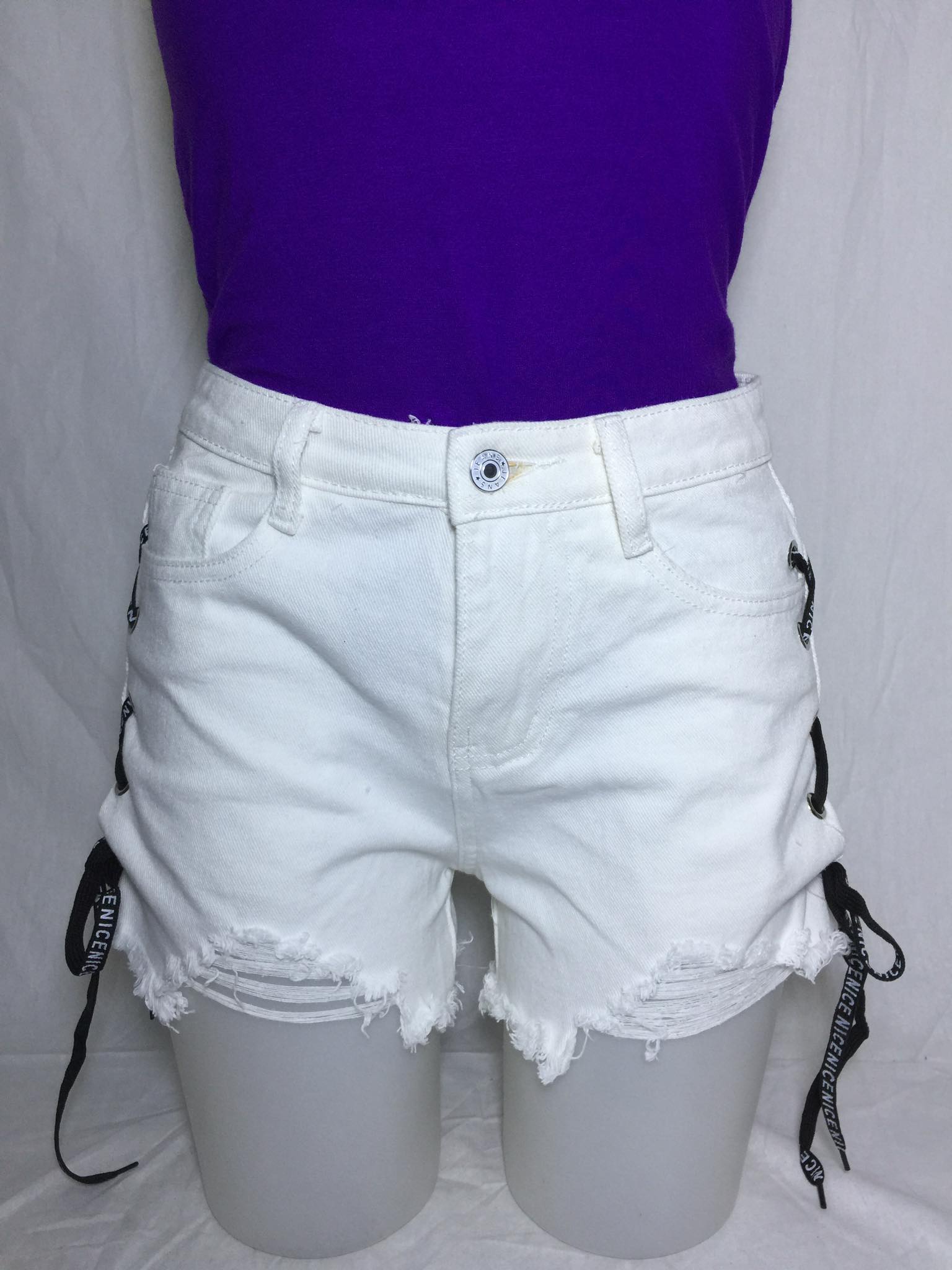 white lace denim shorts
