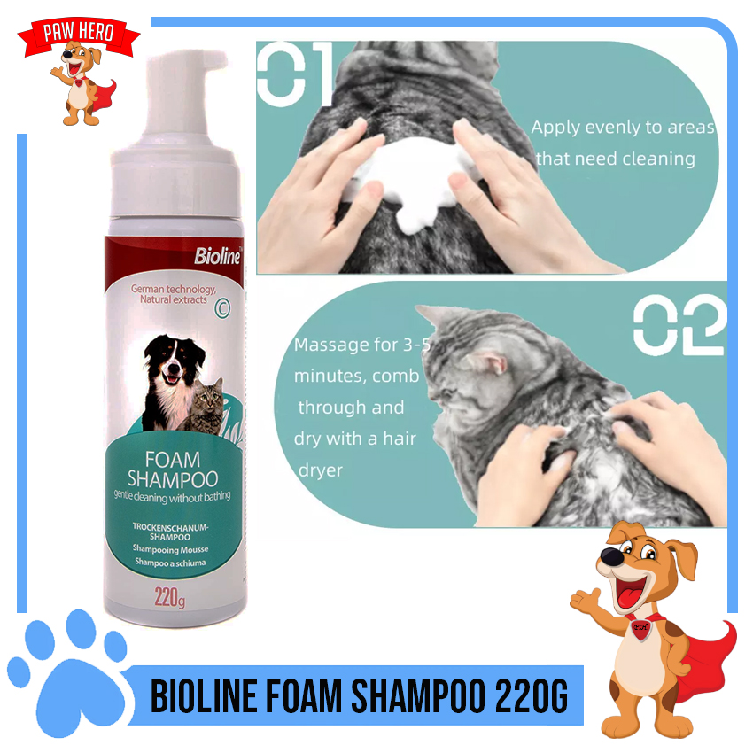 PAW HERO Bioline Foam Shampoo 220g Organic Pet Natural Dog Shampoo Dry
