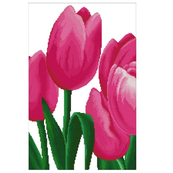Cross Stitch Kits Stamped Embroidery Starter Kits for Beginners DIY 11CT 3 Strands - Pink Tulip 16.5X24(Inch)