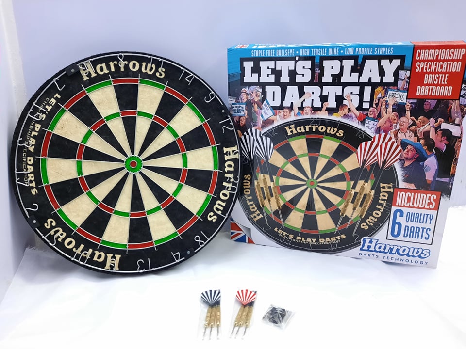 Harrows Lets Play Bristle Dart Board Game With 2 Sets of Darts 