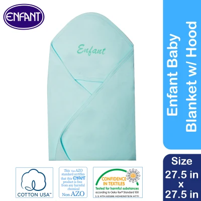 Enfant Newborn Baby Receiving Blanket with Hood 100% Cotton (Turquoise / Light Blue)