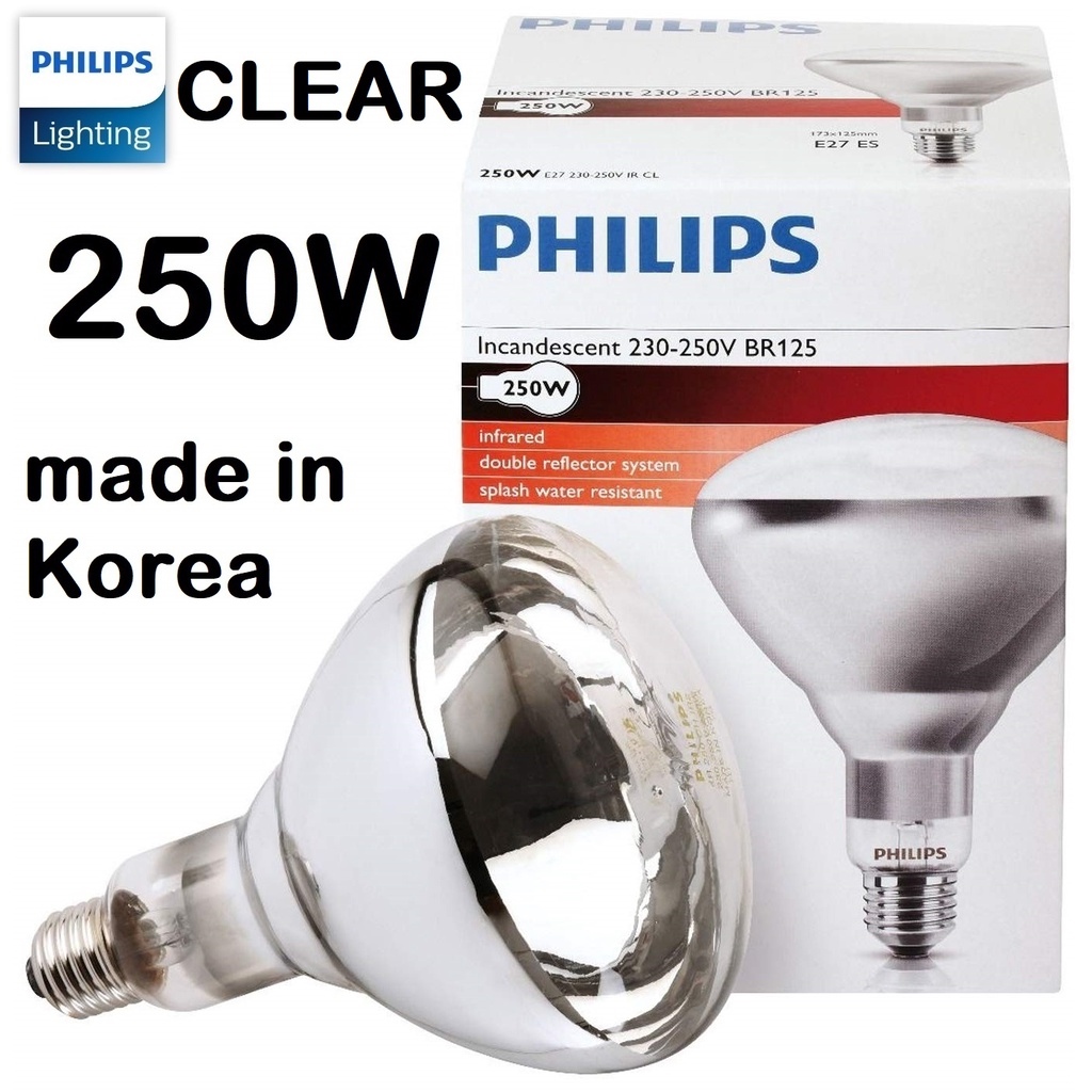 Philips Heat Lamp Bulb CLEAR Infrared Infared Incandescent R125 IR 375W or 250W E27 Osram
