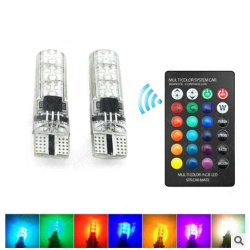 T10 led color changing control motorcycle turn signal light 2 PCs T10 RGB 16 colors led set with remote control Demi led license plate rear trunk fog
