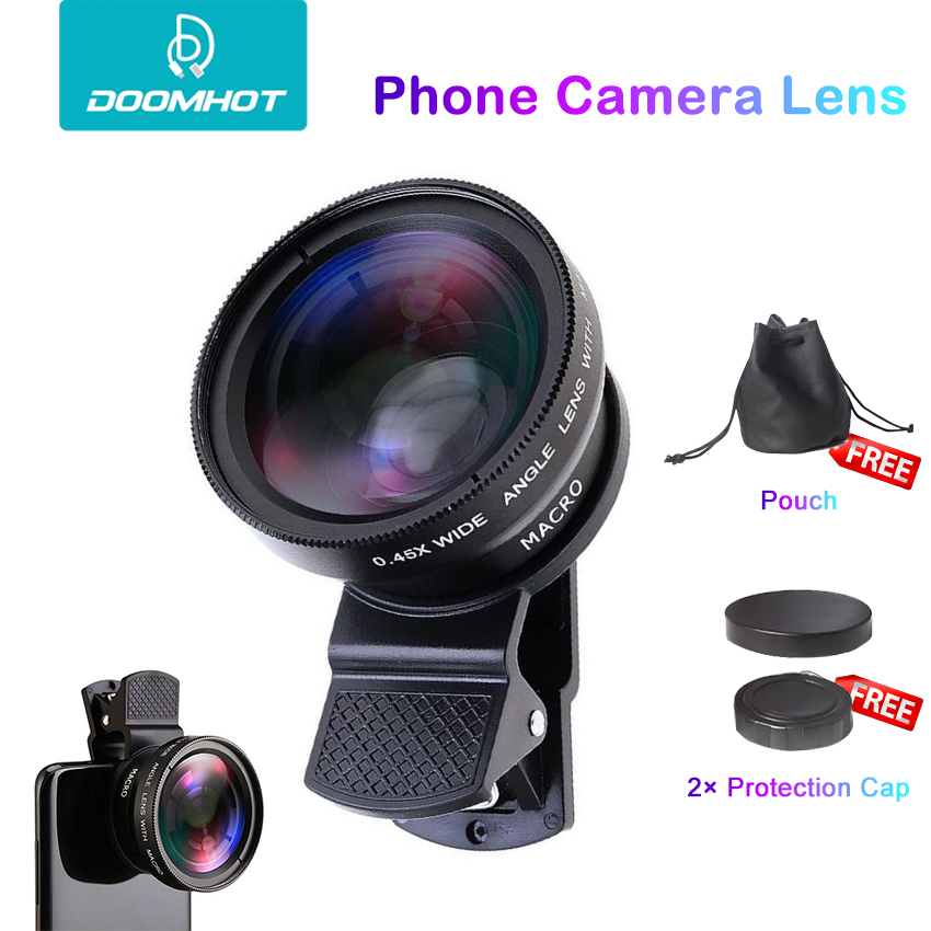 DoomHot Phone Camera Lens Smartphone Mobile Phone Lenses Cell Phone Lens Wide Angle Micro Camera 2 IN 1 Clip Lens Professional Universal Clip Phone Lens for iPhone Huawei Xiaomi Samsung Other Smartphones