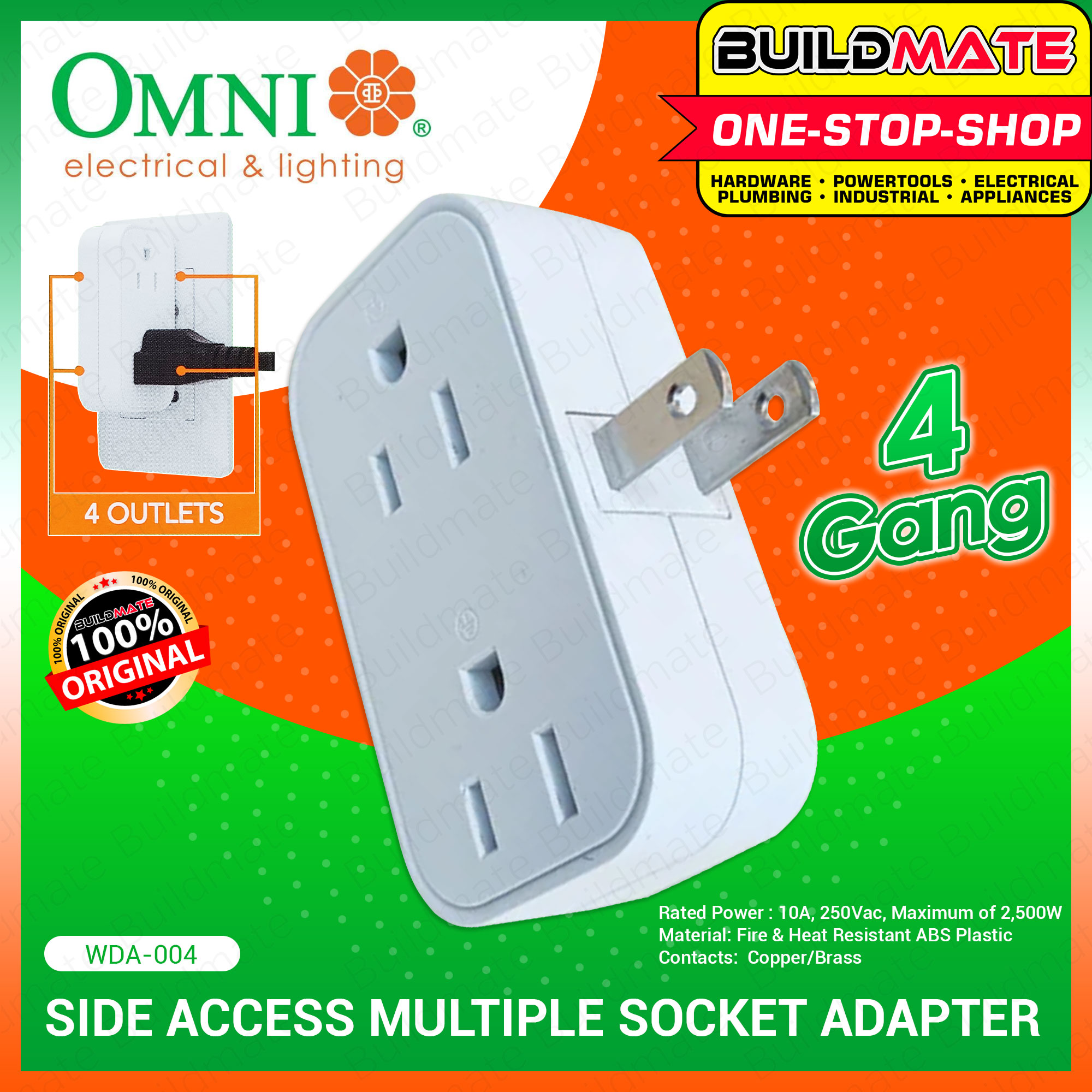 BUILDMATE Omni Outlet Adapter Side Access 10A 4 Gang 6 Gang Side