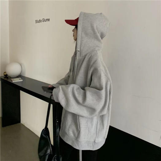PWAE Hoodies Jacket for Women Korean Oversize Gray Hooded Sweater for Women Zipper Jacket Women's Ins Trend Tops for Women