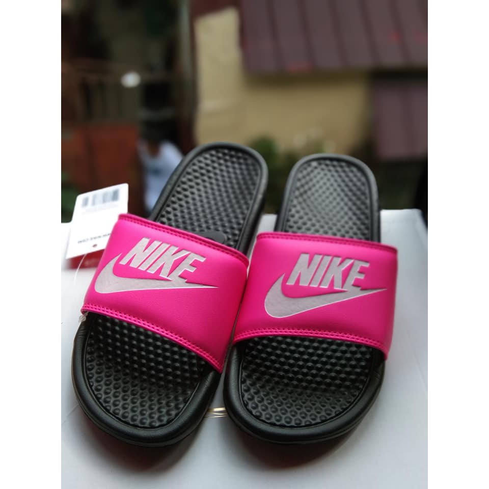 nike slippers pink and black