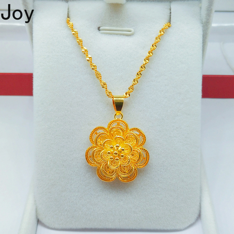 18K Saudi Gold Necklace with Flower Pendant – Royal Gem