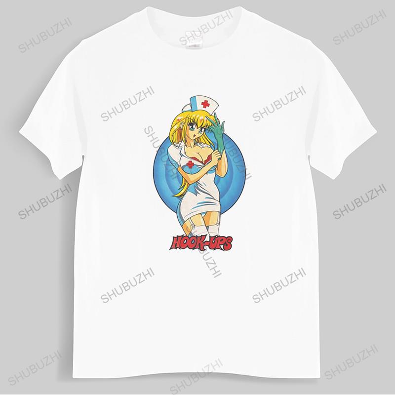 summer t-shirt men brand teeshirt Neu Vintage Hook Ups Nurse Anime  Skateboard Logo T-Shirt Mens T-shirt Euro size TOPS