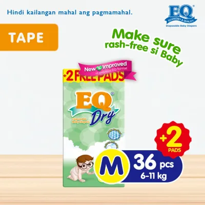 EQ Dry Medium (6-11 kg) - 36 pcs x 1 pack (36 pcs) - Tape Diapers
