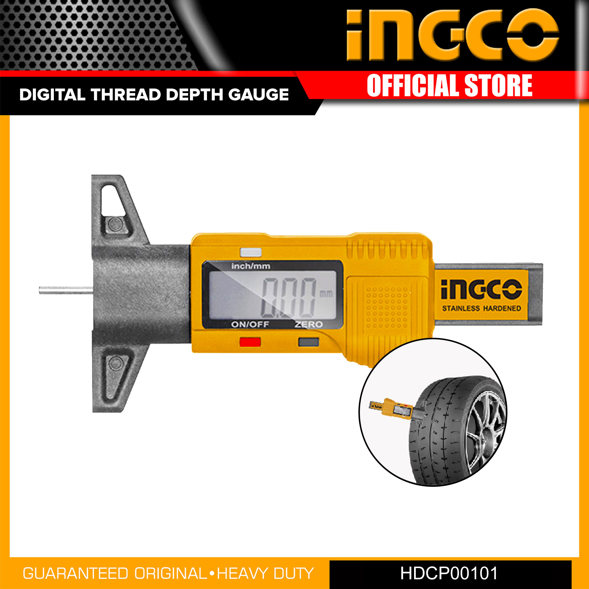 Ingco HDCP00101 Digital Tire Tread Depth Gauge Tire Measuring Tool IHT