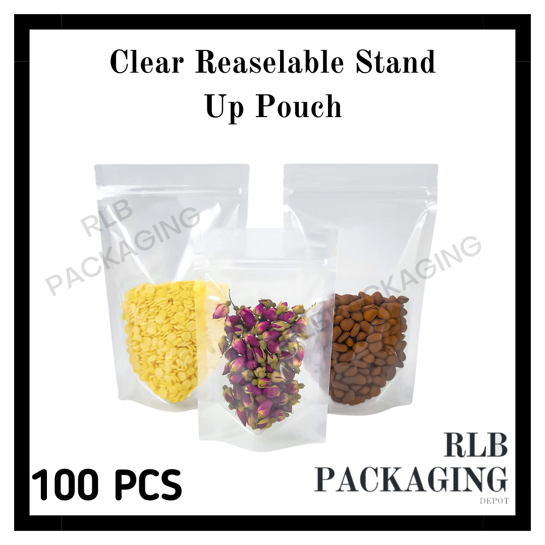 Lacerain Food-Grade Stand Up Packaging Bags,Zipper Lock Resealable Clear  Window Food Storage Bags,Heat Sealed Foil Plastic Smell Proof Bags with  Tear